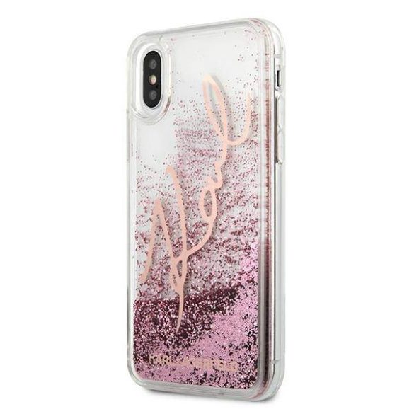 Karl Lagerfeld KLHCPXTRKSRG iPhone X/Xs rózsaarany Glitter Signature tok