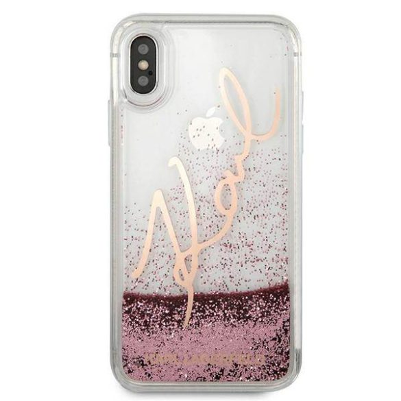 Karl Lagerfeld KLHCPXTRKSRG iPhone X/Xs rózsaarany Glitter Signature tok