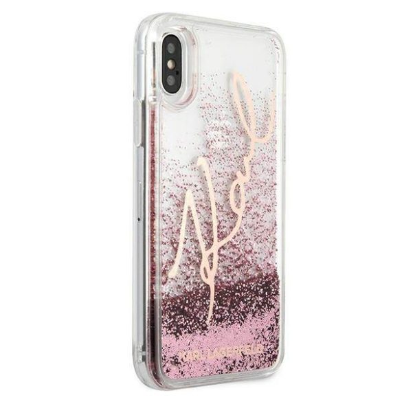 Karl Lagerfeld KLHCPXTRKSRG iPhone X/Xs rózsaarany Glitter Signature tok