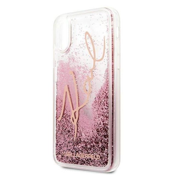 Karl Lagerfeld KLHCPXTRKSRG iPhone X/Xs rózsaarany Glitter Signature tok