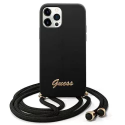   Guess GUHCP12MLSCLMGBK iPhone 12/12 Pro 6,1" fekete Metal Logo Cord keménytok