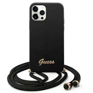 Guess GUHCP12MLSCLMGBK iPhone 12/12 Pro 6,1" fekete Metal Logo Cord keménytok