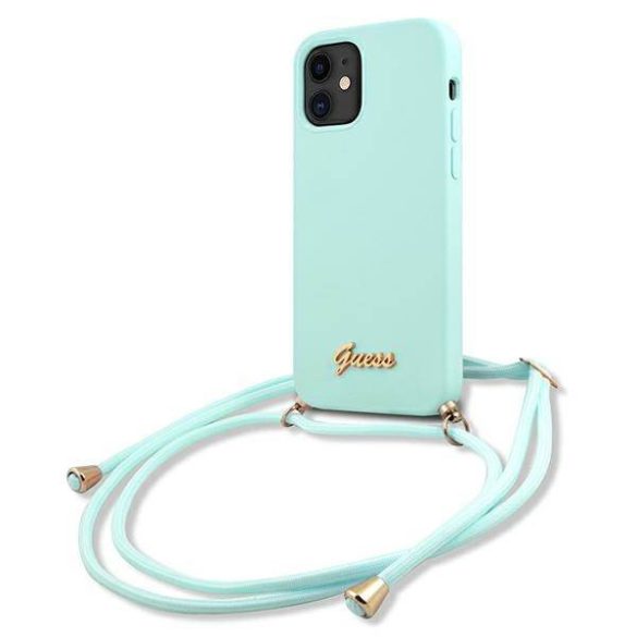 Guess GUHCP12SLSCLMGLB iPhone 12 mini 5,4" világoskék fém logós keménytok zsinórral