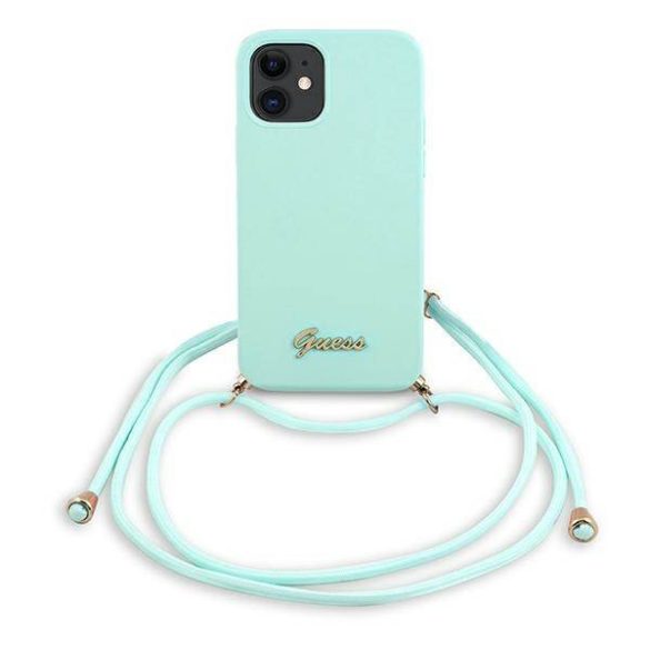 Guess GUHCP12SLSCLMGLB iPhone 12 mini 5,4" világoskék fém logós keménytok zsinórral