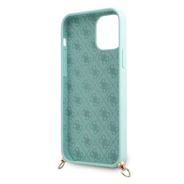 Guess GUHCP12SLSCLMGLB iPhone 12 mini 5,4" világoskék fém logós keménytok zsinórral