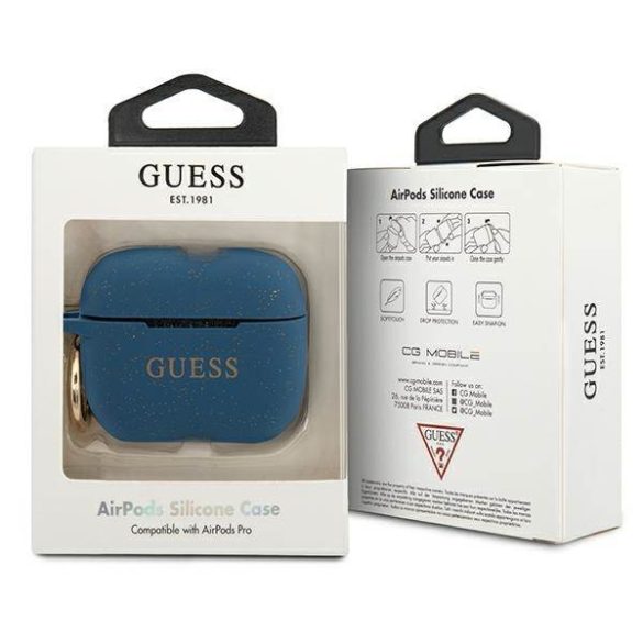 Guess GUACAPSILGLBL AirPods Pro kék szilikon Glitter tok