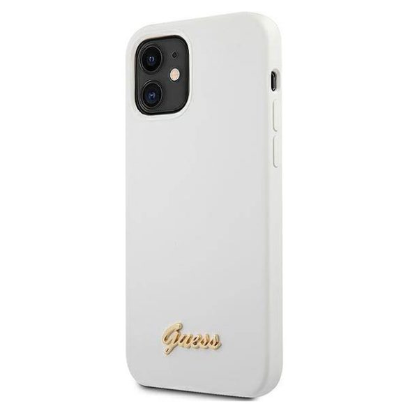 Guess GUHCP12SLSLMGWH iPhone 12 mini 5,4" fehér Metal Logo Script keménytokban