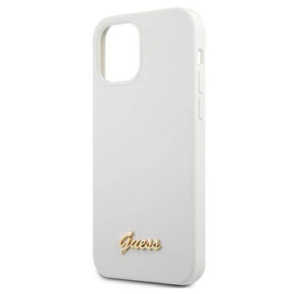 Guess GUHCP12SLSLMGWH iPhone 12 mini 5,4" fehér Metal Logo Script keménytokban