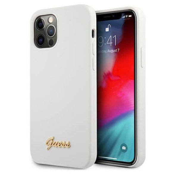 Guess GUHCP12MLSLMGWWH iPhone 12/12 Pro 6,1" fehér Metal Logo Script keménytok