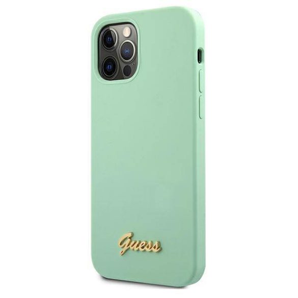 Guess GUHCP12MLSLMGGN iPhone 12/12 Pro 6,1" zöld Metal Logo Script keménytok