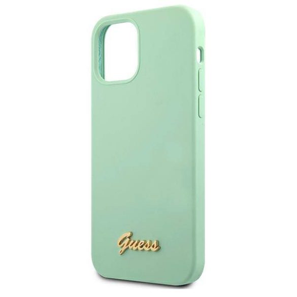 Guess GUHCP12MLSLMGGN iPhone 12/12 Pro 6,1" zöld Metal Logo Script keménytok