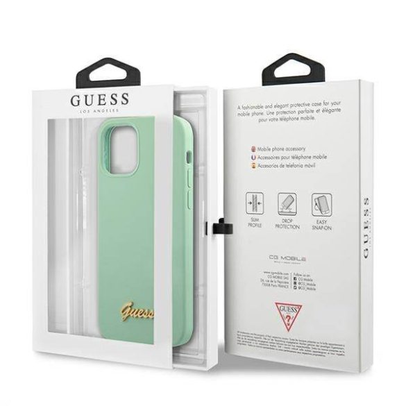 Guess GUHCP12MLSLMGGN iPhone 12/12 Pro 6,1" zöld Metal Logo Script keménytok