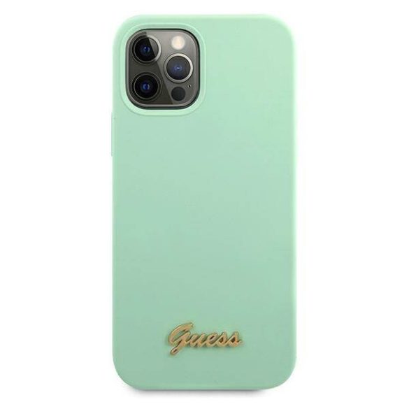 Guess GUHCP12LLSLMGGN iPhone 12 Pro Max 6,7" zöld Metal Logo Script keménytok