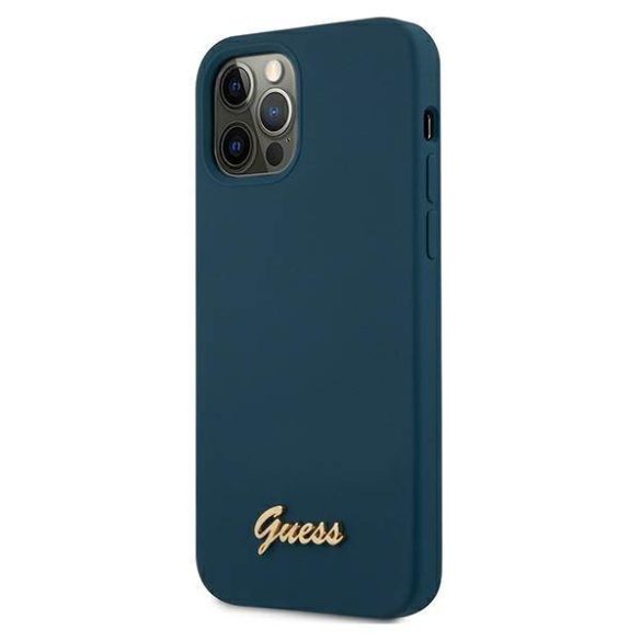 Guess GUHCP12LLSLMGBL iPhone 12 Pro Max 6,7" kék Metal Logo Script keménytok