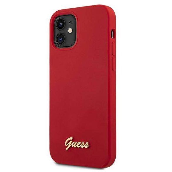 Guess GUHCP12SLSLMGRE iPhone 12 mini 5,4" piros Metal Logo Script keménytok