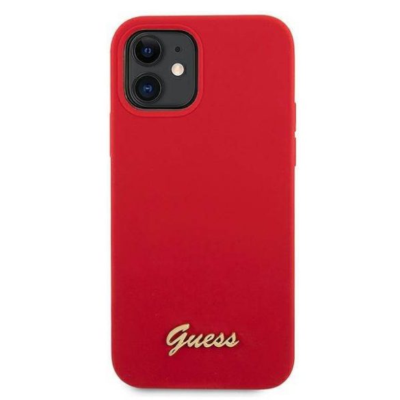 Guess GUHCP12SLSLMGRE iPhone 12 mini 5,4" piros Metal Logo Script keménytok