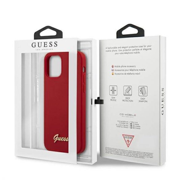 Guess GUHCP12SLSLMGRE iPhone 12 mini 5,4" piros Metal Logo Script keménytok