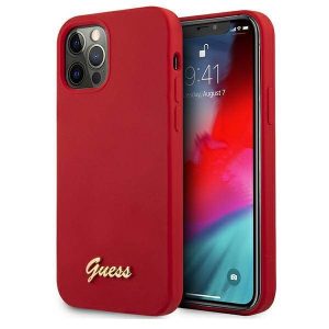 Guess GUHCP12MLSLMGRE iPhone 12/12 Pro 6,1" piros Metal Logo Script keménytok