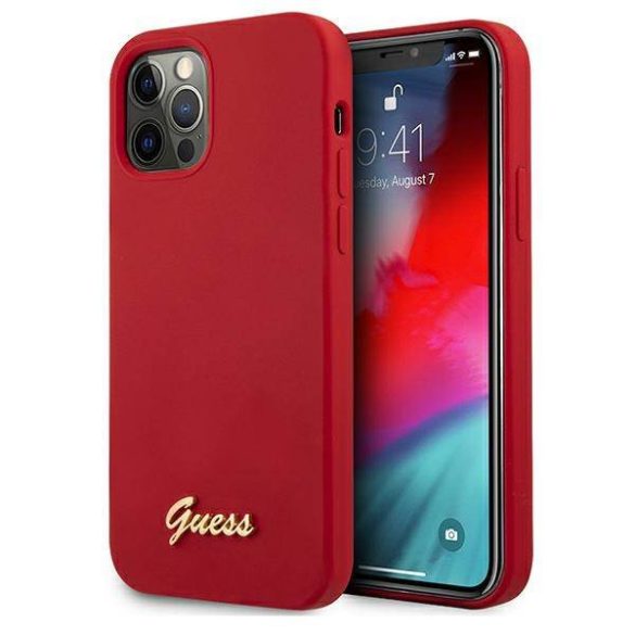 Guess GUHCP12MLSLMGRE iPhone 12/12 Pro 6,1" piros Metal Logo Script keménytok