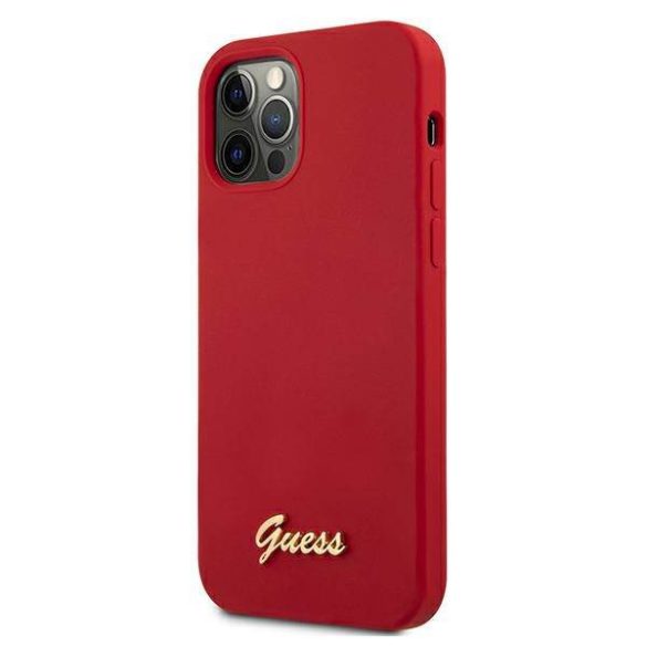 Guess GUHCP12MLSLMGRE iPhone 12/12 Pro 6,1" piros Metal Logo Script keménytok