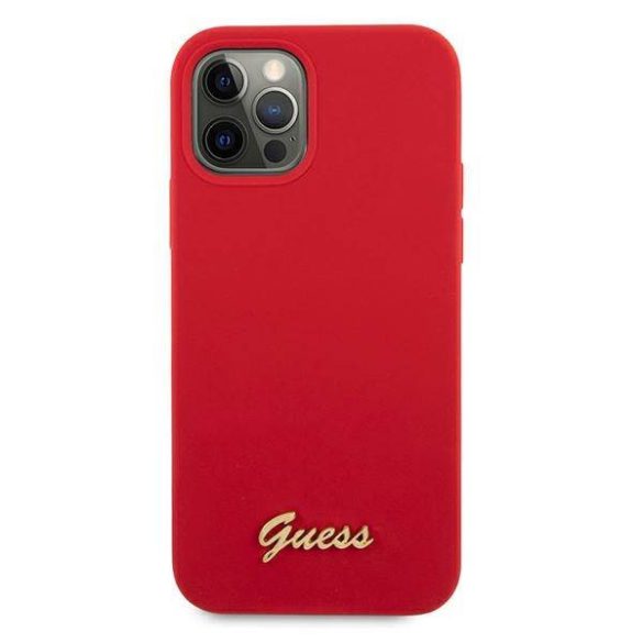 Guess GUHCP12MLSLMGRE iPhone 12/12 Pro 6,1" piros Metal Logo Script keménytok
