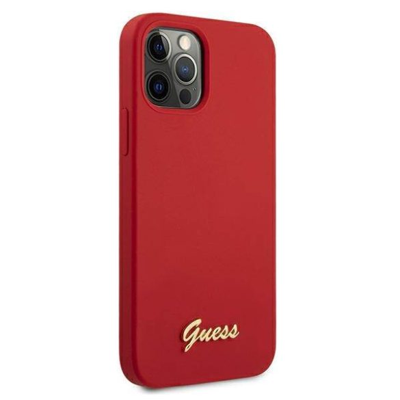 Guess GUHCP12MLSLMGRE iPhone 12/12 Pro 6,1" piros Metal Logo Script keménytok