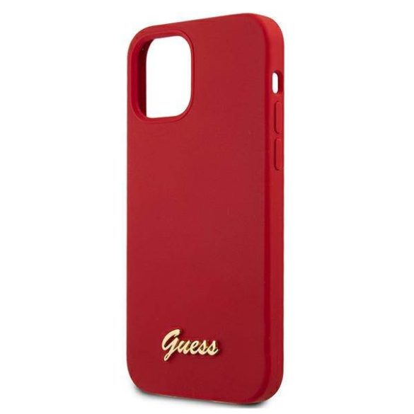 Guess GUHCP12MLSLMGRE iPhone 12/12 Pro 6,1" piros Metal Logo Script keménytok