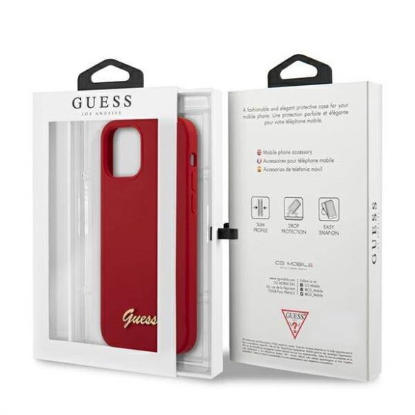 Guess GUHCP12MLSLMGRE iPhone 12/12 Pro 6,1" piros Metal Logo Script keménytok