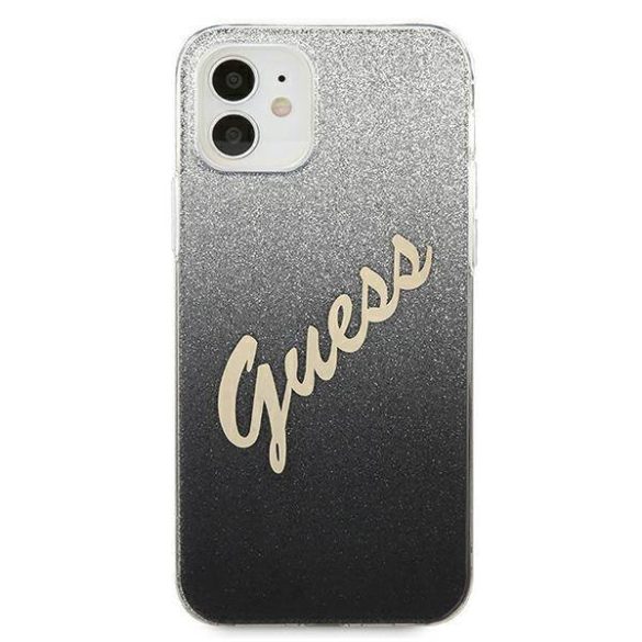 Guess GUHCP12SPCUGLSBK iPhone 12 mini 5,4" fekete csillogó színátmenetes Script keménytok