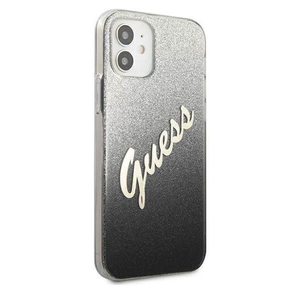 Guess GUHCP12SPCUGLSBK iPhone 12 mini 5,4" fekete csillogó színátmenetes Script keménytok