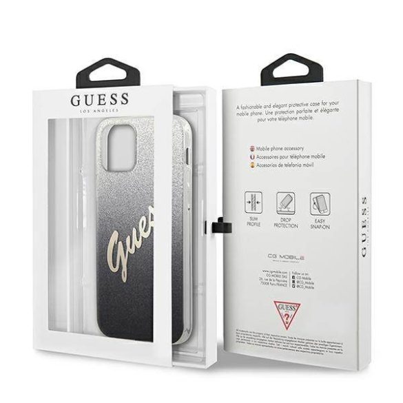 Guess GUHCP12SPCUGLSBK iPhone 12 mini 5,4" fekete csillogó színátmenetes Script keménytok