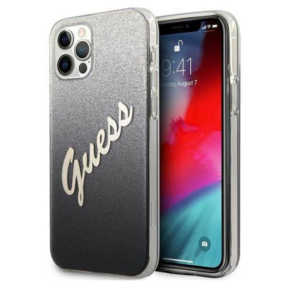 Guess GUHCP12LPCUGLSBK iPhone 12 Pro Max 6,7" fekete csillogó színátmenetes Script keménytok