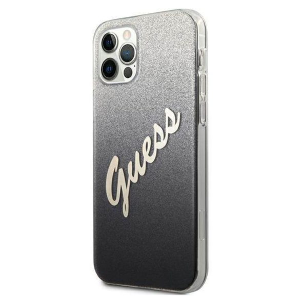 Guess GUHCP12LPCUGLSBK iPhone 12 Pro Max 6,7" fekete csillogó színátmenetes Script keménytok