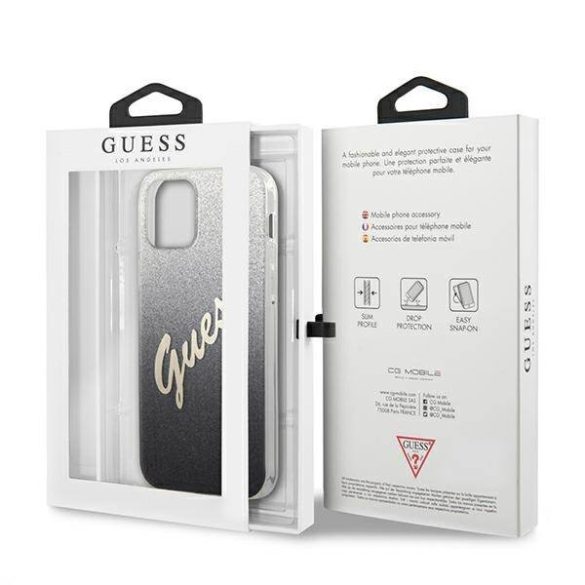 Guess GUHCP12LPCUGLSBK iPhone 12 Pro Max 6,7" fekete csillogó színátmenetes Script keménytok