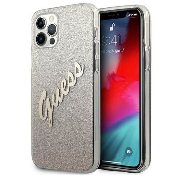 Guess GUHCP12LPCUGLSGO iPhone 12 Pro Max 6,7" arany csillogó színátmenetes Script keménytok