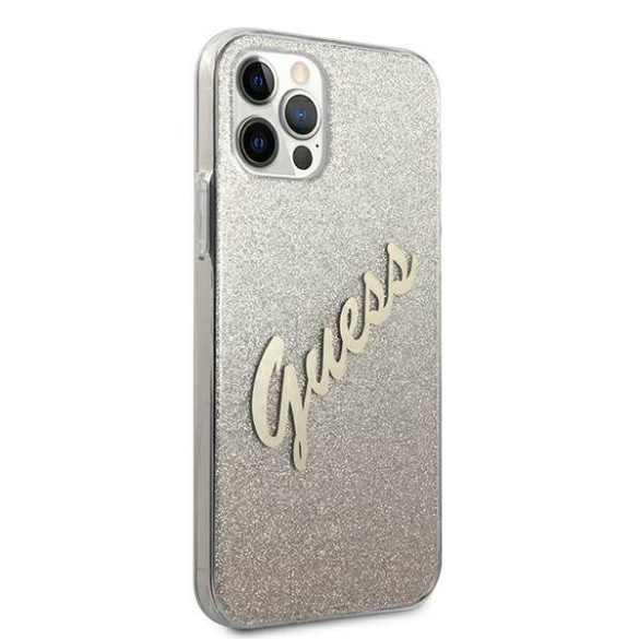 Guess GUHCP12LPCUGLSGO iPhone 12 Pro Max 6,7" arany csillogó színátmenetes Script keménytok