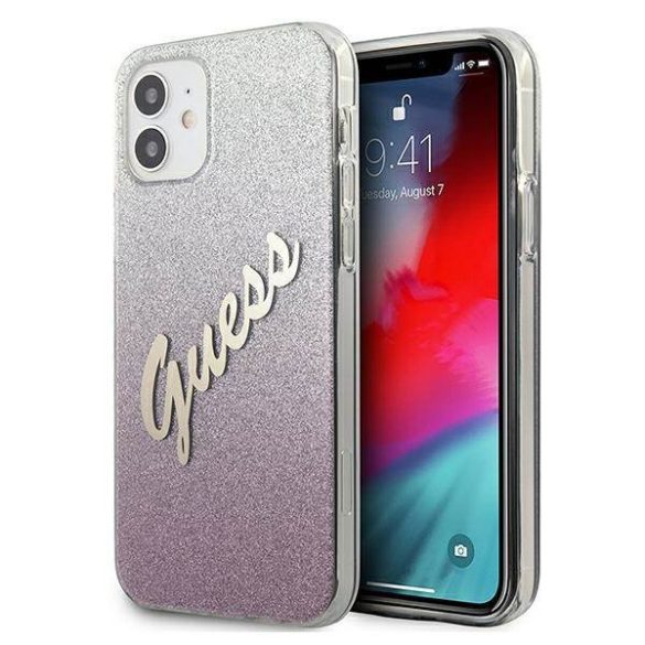 Guess GUHCP12SPCUGLSPI iPhone 12 mini 5,4" rózsaszín csillogó színátmenetes Script keménytok