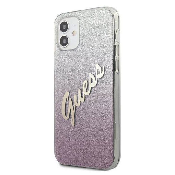 Guess GUHCP12SPCUGLSPI iPhone 12 mini 5,4" rózsaszín csillogó színátmenetes Script keménytok