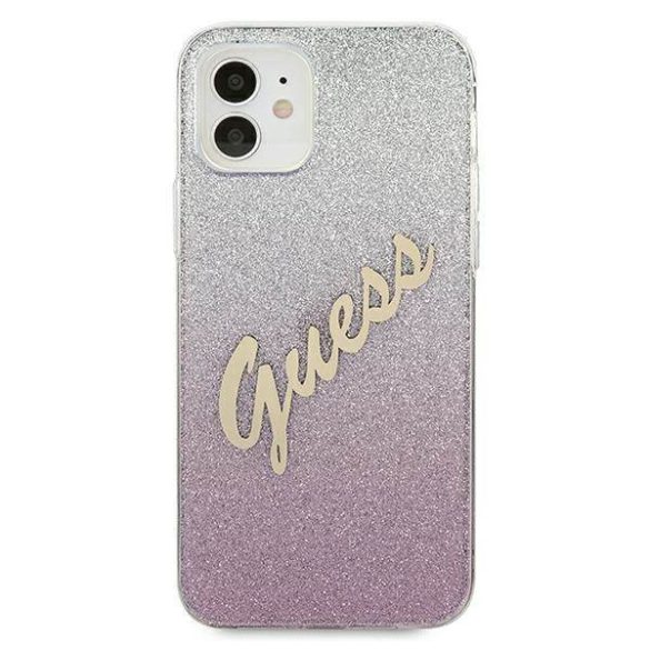 Guess GUHCP12SPCUGLSPI iPhone 12 mini 5,4" rózsaszín csillogó színátmenetes Script keménytok