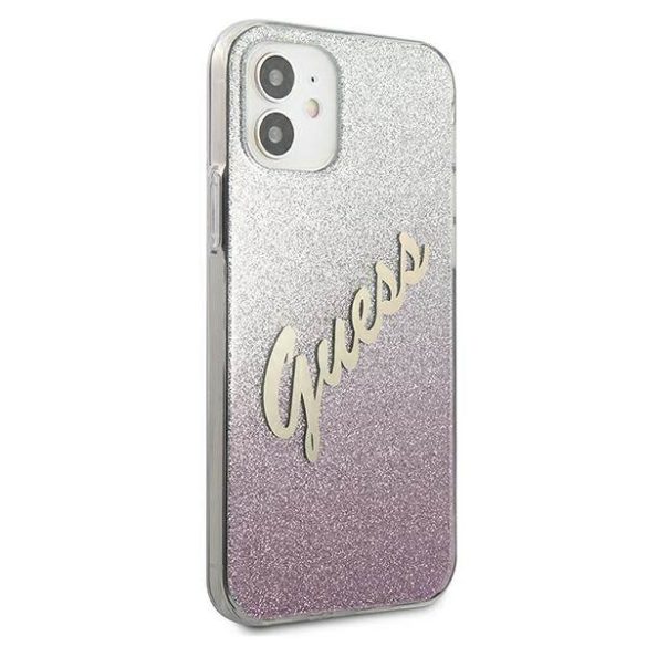 Guess GUHCP12SPCUGLSPI iPhone 12 mini 5,4" rózsaszín csillogó színátmenetes Script keménytok