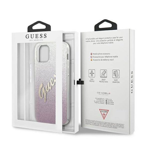 Guess GUHCP12SPCUGLSPI iPhone 12 mini 5,4" rózsaszín csillogó színátmenetes Script keménytok