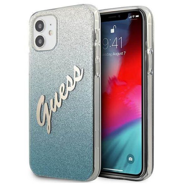 Guess GUHCP12SPCUGLSBL iPhone 12 mini 5,4" kék csillogó színátmenetes Script keménytok