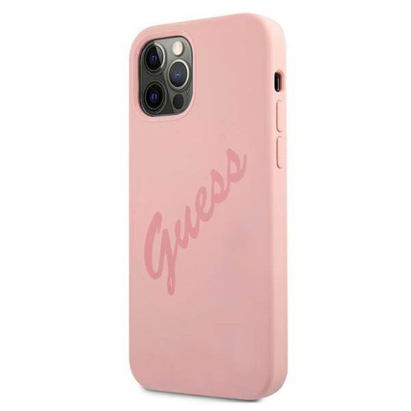 Guess GUHCP12MLSVSPI iPhone 12/12 Pro 6,1" rózsaszín Script Vintage keménytok