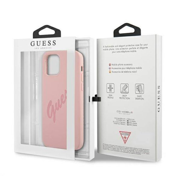 Guess GUHCP12MLSVSPI iPhone 12/12 Pro 6,1" rózsaszín Script Vintage keménytok
