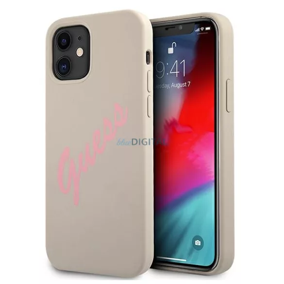 Guess GUHCP12SLSVSGP iPhone 12 mini 5,4" szürke / rózsaszín szilikon Vintage keménytok