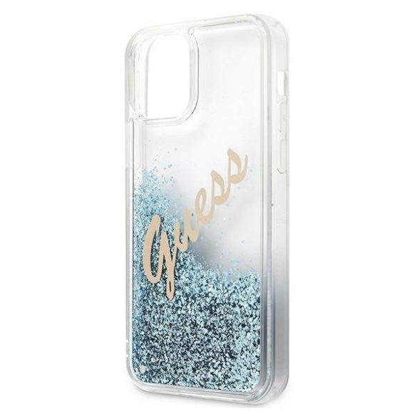 Guess GUHCP12SGLVSBL iPhone 12 mini 5,4" kék Glitter Vintage Script keménytok