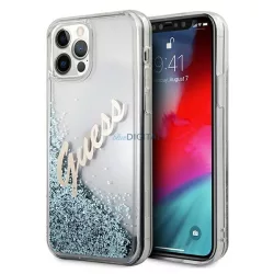   Guess GUHCP12LGLVSBL iPhone 12 Pro Max 6,7" kék Glitter Vintage Script keménytok