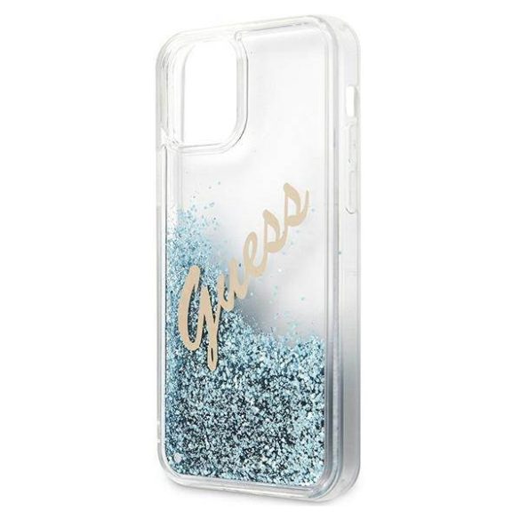 Guess GUHCP12LGLVSBL iPhone 12 Pro Max 6,7" kék Glitter Vintage Script keménytok