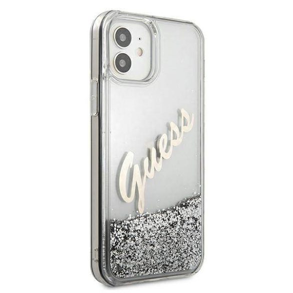 Guess GUHCP12SGLVSSI iPhone 12 mini 5,4" ezüst Glitter Vintage Script keménytok