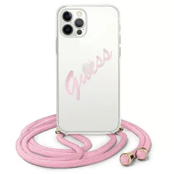   Guess GUHCP12MCRTVSPI iPhone 12/12 Pro 6,1" rózsaszín Script Vintage keménytok